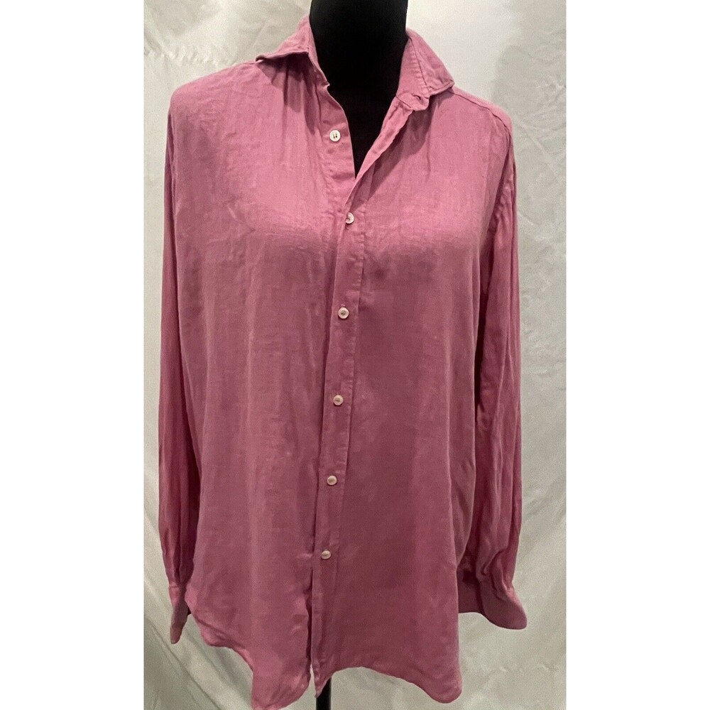 Women’s Ingram Italian Linen button down Blouse Medium Pink Woven